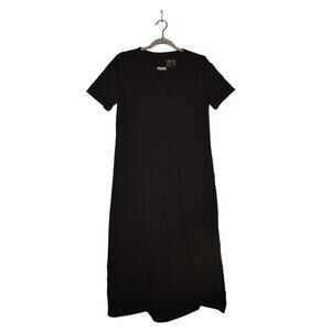 DENIM & CO. NEW‎ $64 Essentials Split V-Neck Knit Maxi Dress Black PS